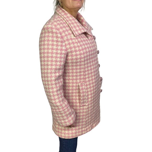 vintage Chadwicks Pink & cream ivory Wool Houndstooth mid length Coat Size 10 - Picture 9 of 9